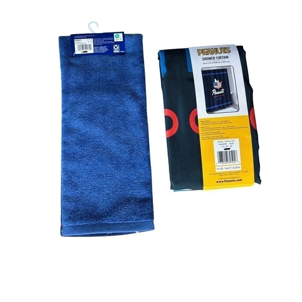 Peanuts Blue Snoopy Patriotic America Shower Curtain Embroidered Hand Towel NEW